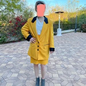 Vintage Louis Feraud Yellow Wool Crepe Skirt Suit